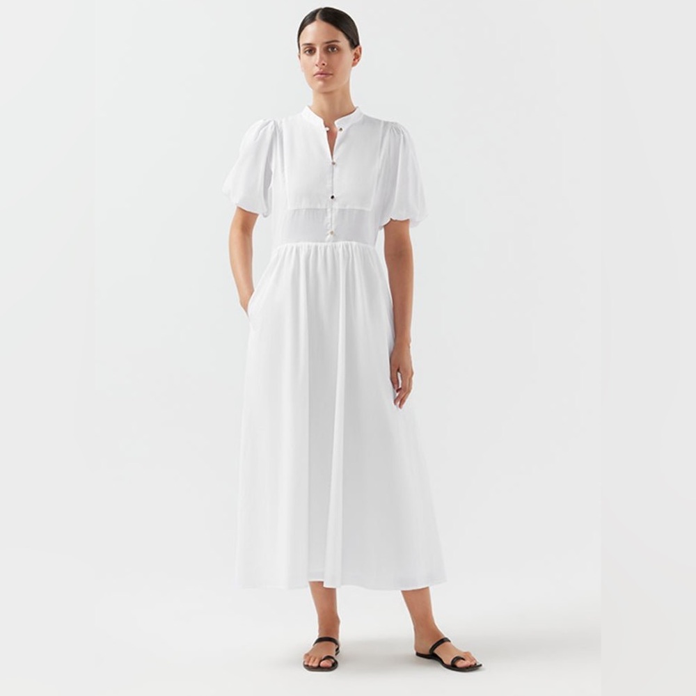 NWT BIRD & KNOLL MIKI DRESS white Maxi cotton voile Sz M $350 puff sleeves